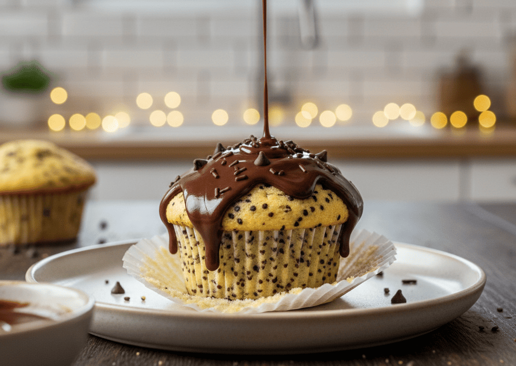 Cupcake formigueiro com calda de chocolate